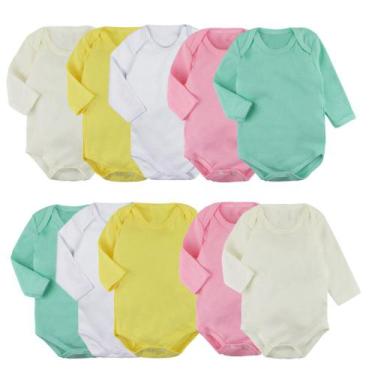 Imagem de Kit 10 Body Bebê Manga Longa Liso Suedine Roupa Bebê Atacado - Koala B