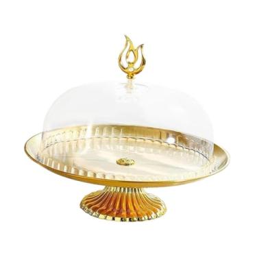 Imagem de Gralara Prato de sobremesa, bandeja para bolo com tampa, suporte de exposição de padaria à prova de quebra, prato de bolo com pés, donut, cupcake, cheesecake, L