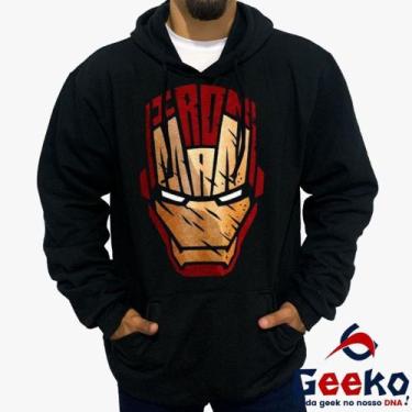 Imagem de Moletom Canguru Homem de Ferro Algodão Iron Man Geeko, Preto, M