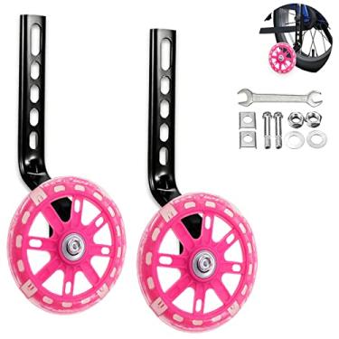 Imagem de Rodas de treinamento para crianças, estabilizador de bicicleta resistente, flash mudo, kit montado na roda compatível com bicicletas 12, 14, 16, 18, 50 cm, 1 par (rosa)