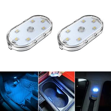 Imagem de 2 peças de luzes LED para carro, iluminação ambiente azul gelo, interior de carro, recarregável por USB, luzes LED portáteis para carro