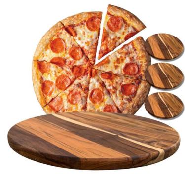 Imagem de Kit 3 Tábuas 25Cm De Madeira Teca Para Cortar E Servir Pizzas - Brasa 