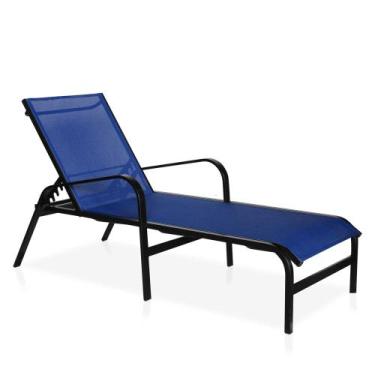 Imagem de Espreguiçadeira Piscina - Preto com Tela Sling Azul Marinho - Móveis C