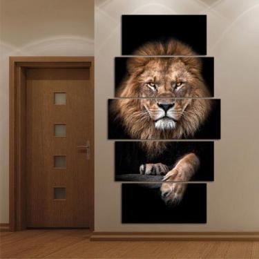 Imagem de lConjunto Quadro Decorativo Mosaico Com Foto Personalizado Leão PVC De