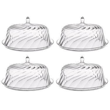 Imagem de Kit 4 Porta Bolo com Cúpula 30cm Transparente Boleira Glassy Crippa Doces Sobremesas