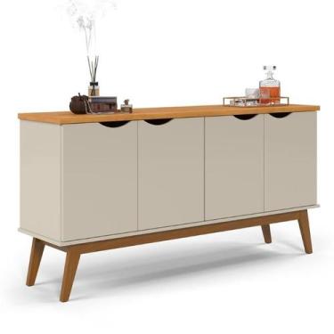 Imagem de Buffet Aparador 160cm 4 Portas Pés Madeira Prism Patrimar Off White/Ci