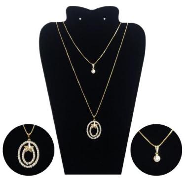 Imagem de Colar Feminino Duplo Dourado Folheado a Ouro 18k Duplo Oval - R7