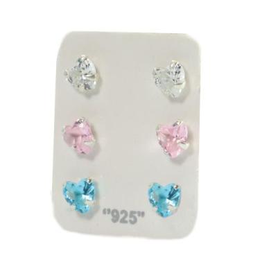 Imagem de Trio Brinco Zirconia Corações Prata 925 - Lojas La&Ny