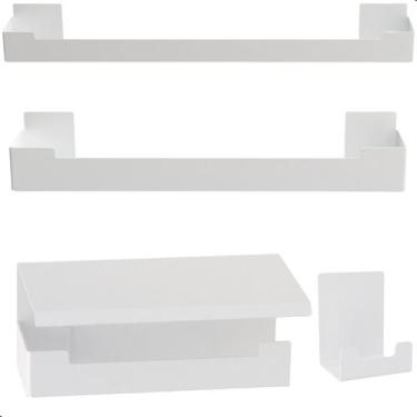 Imagem de Kit de Acessórios Para Banheiro Com Adesivo 4 Pcs Branco UN.ELG - Unid