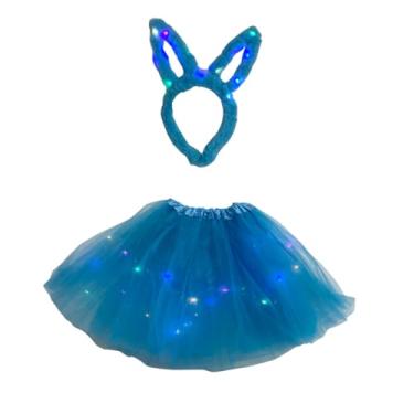 Imagem de Fantasia coelhinha carnaval KIT completo saia tiara com LED brilhante festa (azul)
