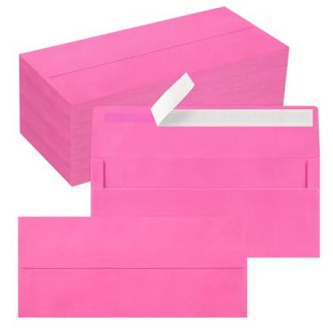 Imagem de Pacote com 200 envelopes empresariais nº 10, envelopes rosa choque padrão autovedante para envio comercial seguro e jurídico, escritório, cheques, cartas, faturas, 10 x 23 cm