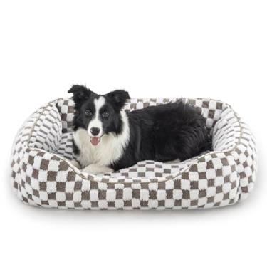 Imagem de JOEJOY Cama para cães grandes, médios e pequenos – Sofá-cama ortopédica retangular para cães, linda cama moderna para filhotes de cachorro com pelúcia felpuda jacquard e parte inferior antiderrapante,