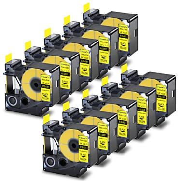 Imagem de USUPERINK 10 pacotes compatíveis com DYMO 18491 fita de etiqueta de nylon flexível industrial preta sobre amarela 19 mm 3/10.2 cm x 11,5' para fios cabos para Rhino 4200 5200 5000 6000 etiquetadora