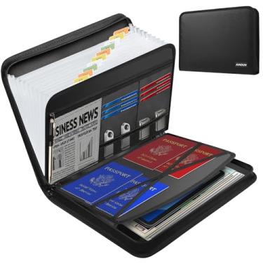 Imagem de JUNDUN Organizador de arquivos sanfonado - Pasta sanfonada à prova de fogo com zíper e etiquetas - Pasta de arquivo expansível de 13 bolsos com vários bolsos para arquivos de letras A4 | Recibo e mais