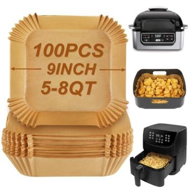 Imagem de BYKITCHEN Forros de Folhas de Fritadeira de Ar para Churrasqueira Ninja Ag301, Cosori, Fritadeira de Ar Gourmia, Filtros de Papel Pergaminho de Fritadeira de Ar Quadrado de 9" para Cesta de 5 A 8 Qt,