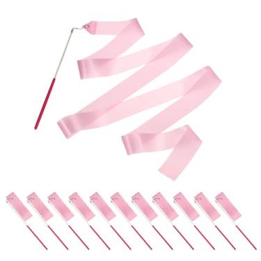 Imagem de PATIKIL Fitas de dança, pacote com 14, serpentinas de dança de ginástica de 78,7 polegadas com varinha antiderrapante para presentes, dança, shows de talentos, bastão girando, rosa claro