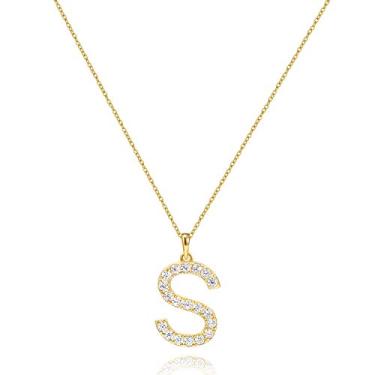 Imagem de Colar com inicial de zircônia cúbica da Tarsus, pingente, joias, presentes para namoradas, mulheres e meninas Dourado