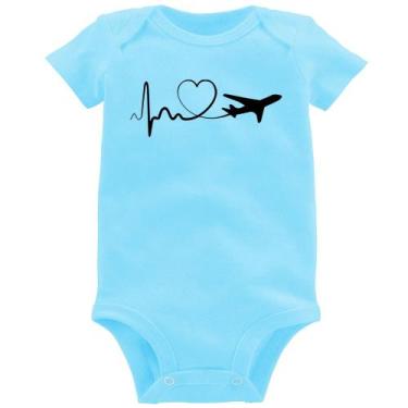 Imagem de Body Bebê Avião Batimentos Cardíacos Coração - Foca na Moda, Azul bebê