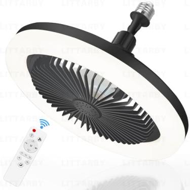 Imagem de LITTARBY Ventilador De Soquete Com Controle Remoto, 3 Cores 3000K-6500K Lâmpada Led Regulável Ventilador De Teto Parafusável Para Quarto, Cozinha, Depósito, Armário, Ventiladores De Teto Pequenos Se