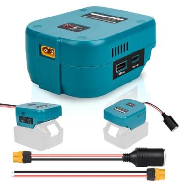 Imagem de Fiihio Conversor Step Down De 18 V Para 12 V Para Bateria Makita De 18 V Com Soquete De Acendedor De Cigarros, Para Adaptador De Bateria Power Wheel Com Portas Usb E Porta Tipo C E Xt60, Para Carro