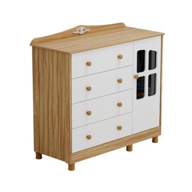 Imagem de Cômoda Infantil Elô Peroba Branco  Amêndoa MDF 1 Porta Vidro