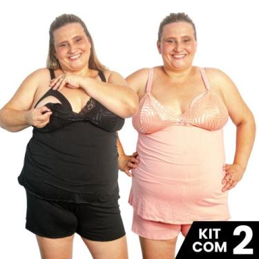 Imagem de Kit 2 Baby Doll Amamentação Tamanho Grande Plus Size Pijama Gestante M