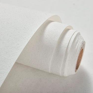 Imagem de Papel de parede branco natural, tecido de parede texturizado de grama e papel de parede, tecido de parede autoadesivo e papel de parede removível, fácil de limpar para quarto, sala de estar,