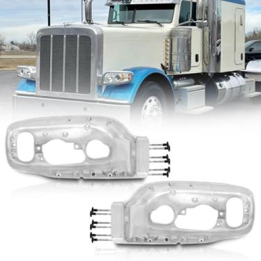 Imagem de Hpdmauto Moldura cromada para farol Peterbilt 389, par de caminhões semicaminhões, lado do motorista e do passageiro (bisel principal do farol)