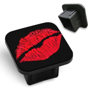 Imagem de Tnomchey Red Lips Trailer Engate Receptor Tampa Batom Beijo Beleza Atraente Mulher Boca Carro 5.0 cm Capas de Engate de Reboque Plugue Tubo Tampa de Proteção de Boca Quadrada 5 Polegadas