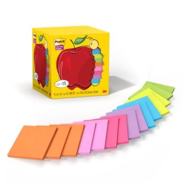 Imagem de Post-it Notas super adesivas, cores brilhantes sortidas, 7,6 x 7,6 cm, 15 blocos/pacote, 45 folhas/bloco, 2x o poder de colagem, reciclável, pacote de maçã