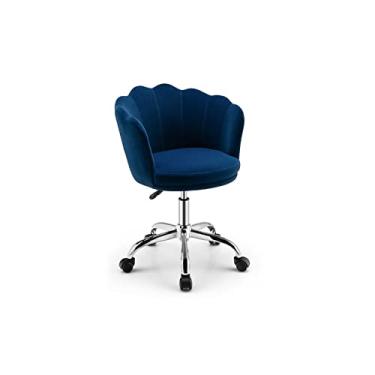 Imagem de Cadeiras de mesa, concha de pétala de veludo, cadeira de escritório, cadeira de escritório ajustável com acento giratório (cor: azul)