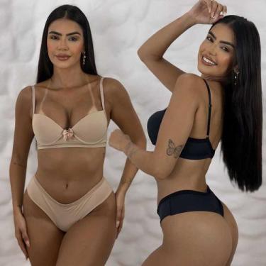 Imagem de Kit 2 Conjuntos Lingerie básico com calcinha fio duplo Microfibra Dia 