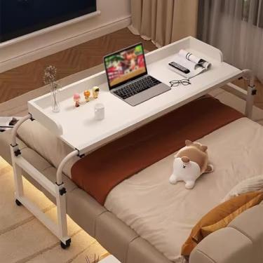 Imagem de Mesa sobreposta com rodas, carrinho de laptop sobre a cama, mesa de computador, multifuncional, estação de trabalho ajustável, altura e comprimento, bandeja de alimentos, mesa com rodinhas médicas