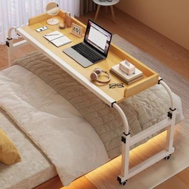 Imagem de Mesa móvel sobrecama, mesa de computador com rodas de altura ajustável, bandeja de alimentos, mesa de hospital móvel com rodinhas