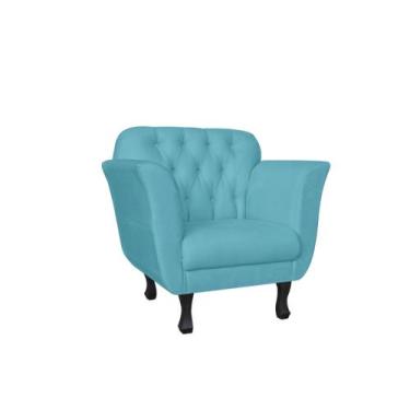 Imagem de Poltrona Decorativa Dália Suede Azul Turquesa Pés Madeira Ms Decor - M