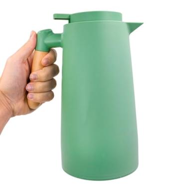 Imagem de Garrafa Térmica com Cabo de Madeira, 1 Litro, Verde, Aço Inox, Tampa Rosqueável