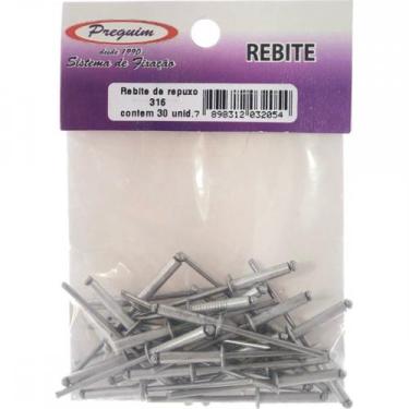 Imagem de Cartela Rebite Preguim Aluminio Repuxo 316 Com 30 Pecas 2054, Alumínio