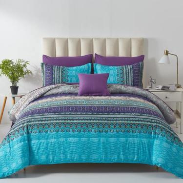 Imagem de Conjunto de edredom Cottolester Boho King Size 8 peças Aqua