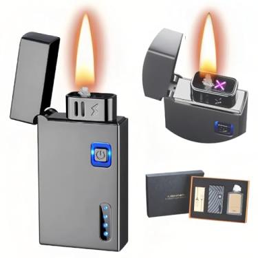 Imagem de NINSI Isqueiro recarregável de chama macia de querosene inteligente, isqueiro recarregável por USB de plasma de arco duplo, isqueiros 2 em 1 a óleo e elétricos, 5 métodos de ignição (combustível não