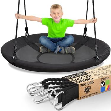 Imagem de SereneLife Saucer Swing with Hang Kit, Outdoor Tree Swing with Swivel Spinner for Kids (Black)