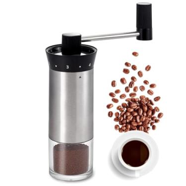 Imagem de LHS Moedor manual de café de aço inoxidável, portátil, de manivela, moedor de café de cerâmica cônica com grossura ajustável para casa, escritório ou viagens