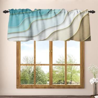 Imagem de Renaiss Cortina abstrata ombré de 106 cm x 45,7 cm cortina de saia de cozinha cortinas de ondas do oceano decoração azul mar praia cortina de tratamento de janela tropical de verão cortinas de janela