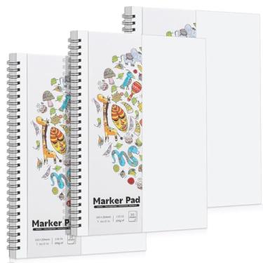 Imagem de Prudiut - Pacote com 3 blocos de papel para marcadores, bloco de esboço dupla face de 19 x 25 cm, papel marcador de álcool para pintura suave, 61 kg/200 g/m², 90 folhas cada