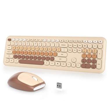 Imagem de iTastatur Combo de teclado e mouse sem fio de máquina de escrever, 2,4 G Office 104 teclas, teclado punk retrô de tamanho completo, lindo teclado silencioso com teclas redondas para laptop, PC,
