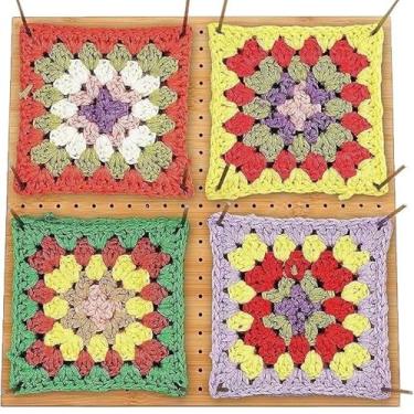 Imagem de Catekro Placa de bloco de crochê de bambu 29 x 29 cm, acessórios de crochê, placa de aço, agulha de tricô, prancha, prancha, presentes de crochê para mãe e avó, conjunto de 20 pinos