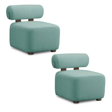 Imagem de Poltrona Decorativa para Sala Kit 2 Helora Bouclê Azul Turquesa E03 - D`Rossi