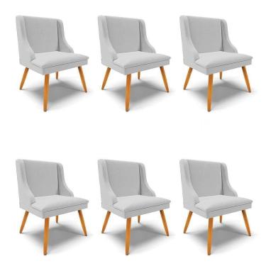 Imagem de Kit 6 Cadeiras Estofadas Para Sala De Jantar Pés Palito Lia Linho Cinza - Ibiza