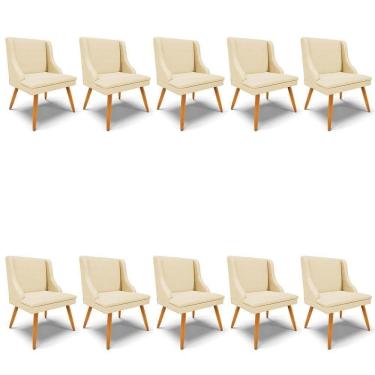 Imagem de Kit 10 Cadeiras Estofadas Para Sala De Jantar Pés Palito Lia Veludo Off White Luxo - Ibiza