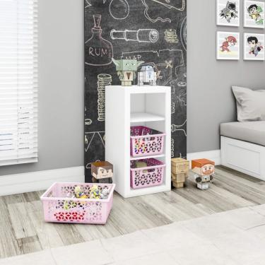 Imagem de Estante Infantil 3 Nichos 3 Cestos Tecno Mobili Branco/rosa