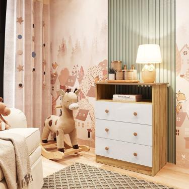 Imagem de Cômoda Infantil 3 Gavetas 100% Mdf Smim New Branco Brilho Amêndoa